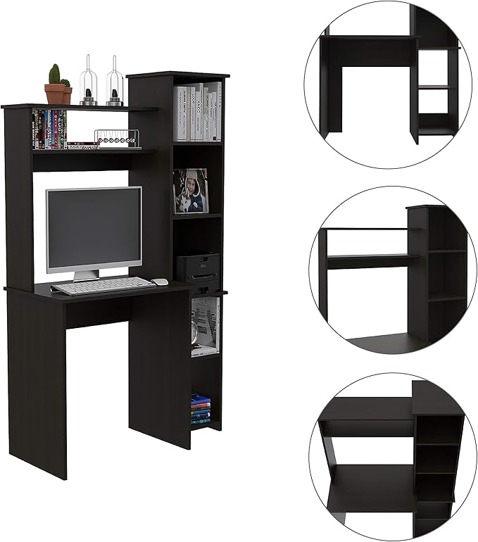 NicBex Laik-DW-00075-DX Desks, 38.7" W x 17.8" D x 63.9" H, Black - LeafyLoom