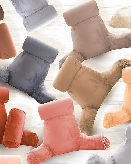 Clara Clark Reading Pillow, Large Back Pillow for Sitting Up in Bed, Memory Foam Back Support Pillow, Reading Pillows for Sitting in Bed Adult, Peach Sit Up Pillow for Bed Chair with Arms and Pockets - LeafyLoom