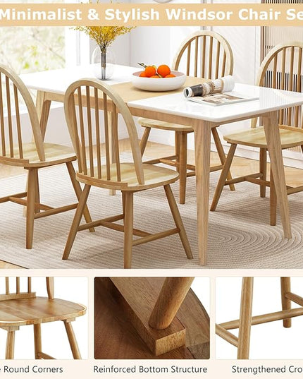 HAPPYGRILL 2 Pieces Wooden Dining Chairs Set, Vintage Armless Windsor Chairs, Kitchen Dining Chairs with Backrest, Natural - LeafyLoom