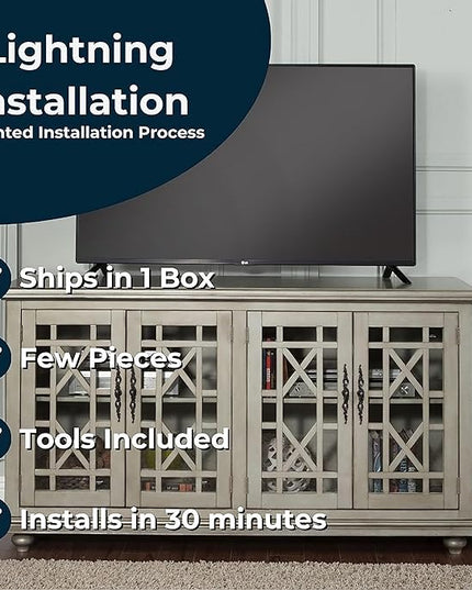 Martin Svensson Home Elegant TV Stand, 63 in x 35 in (W x H), Antique Silver - LeafyLoom