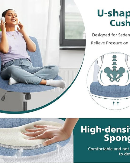 OLIXIS Cross Legged Armless Wide Adjustable Swivel Padded Home Office Desk Chair, Blue - LeafyLoom