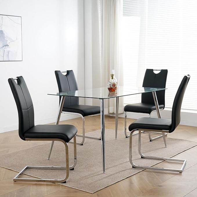 NicBex Haerin-SD-00374-LWJ Dining Chairs, 16.5"x17.9"x38.2", Black and Silver - LeafyLoom
