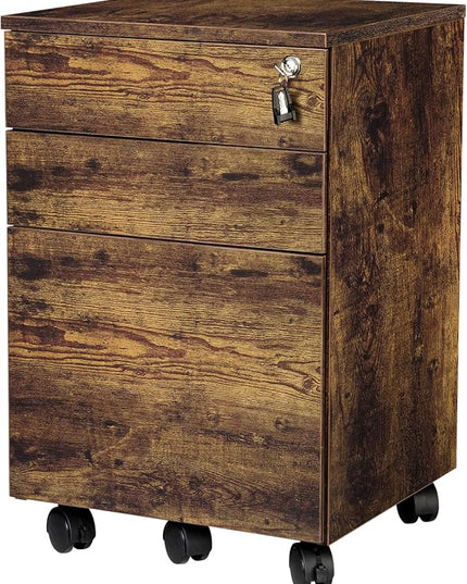 TOPSKY 3 Drawers Wood Mobile File Cabinet Fully Assembled Except Castors (Rustic Brown, 16.3x15.7x24.4) - LeafyLoom