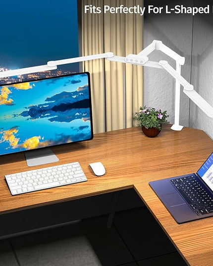 Transformable LED Desk Lamp, 41.5" Large Architect Desk Lamp with Clamp, White Computer Desk Light for Home Office, 24W Ultra Bright Auto Dimming Office Lighting Table Light for Crafting - LeafyLoom