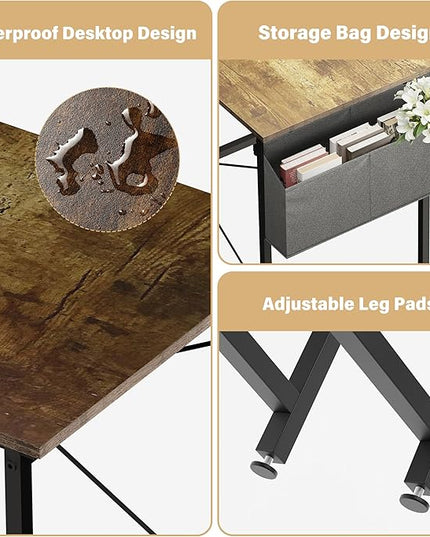 HealSmart Writing Study Worktable for Bedroom Small Desk, Modern Simple Style PC Table with Storage Bag, 32 Inch, Brown-New Version - LeafyLoom