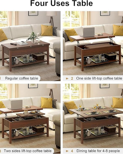 FABATO Lift Top Coffee Table, 4-in-1 Multi-Function Convertible Coffee Table with Storage, Coffee Table Converts to Dining Table for Living Room Reception Room Office, Espresso - LeafyLoom