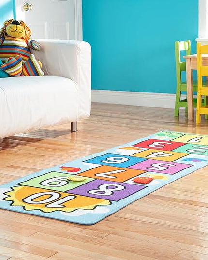 Melissa & Doug Hop & Count Hopscotch Rug (Play Space & Room Decor, Skid-Proof Backing, 27” H x 5.5” W x 5.5” L) - Classic Hopscotch Rug For Kids - LeafyLoom
