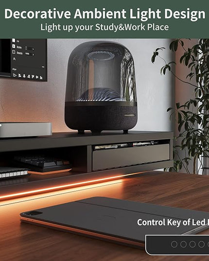 FEZIBO 60 x 24 Inch Height Adjustable Electric Standing Desk with Double Drawers, Stand Up Desk with LED Strips, Sit Stand Desk with Monitor Stand, Blcak Walnut - LeafyLoom