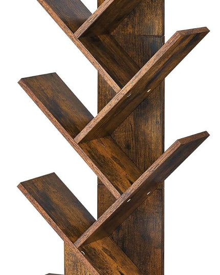 7 Tier Tree Bookshelf with Drawer, Tree Bookcase, Floor Standing Tall Wood Bookshelves for Bedroom, Living Room, Home Office, Rustic Brown - LeafyLoom