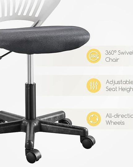 Yaheetech Students Cute Desk Chair Low-Back Armless Study Chair w/Lumbar Support Adjustable Swivel Chair in Home Bedroom School, Dark Gray - LeafyLoom
