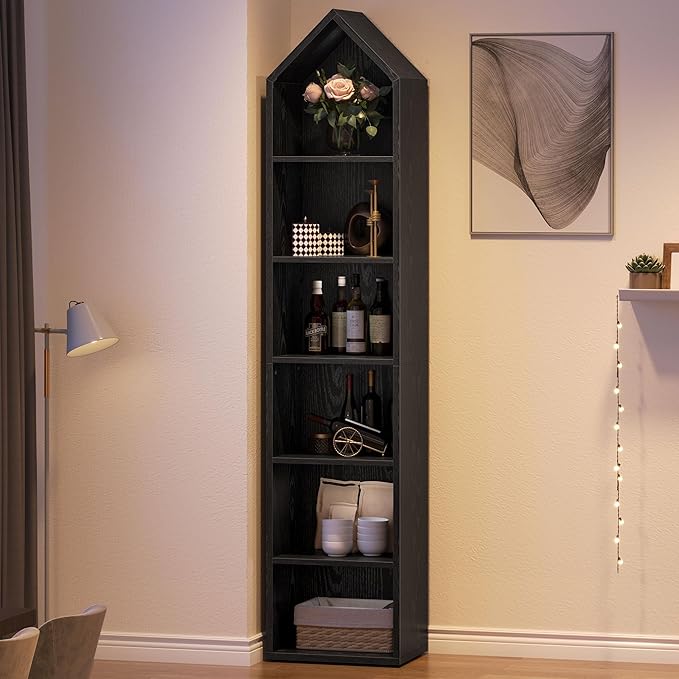 YITAHOME 73" Tall Narrow Bookshelf, Modern Open 5 Tier Bookcase, Wooden Shelf Stand for Small Spaces, Display Shelving Storage Rack for Bedroom, Living Room, Home Office, Black - LeafyLoom