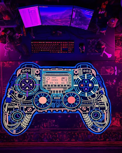 Gaming Rug for Boys Room Decor, Gamer Rugs Glow in The Blacklight Video Game Carpet Teens Playroom Non-Slip Area Rug Game Bedroom Floor Casual Mat (60"x39") - LeafyLoom