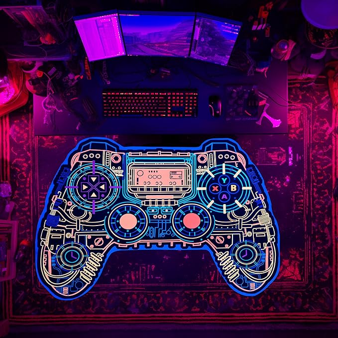 Gaming Rug for Boys Room Decor, Gamer Rugs Glow in The Blacklight Video Game Carpet Teens Playroom Non-Slip Area Rug Game Bedroom Floor Casual Mat (60"x39") - LeafyLoom