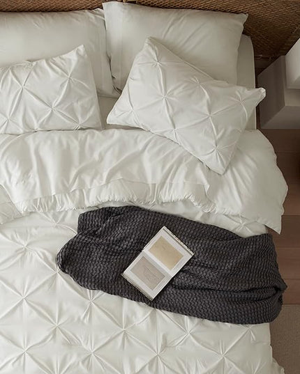 Bedsure California King Comforter Set - Cal King Bed Set 7 Pieces, Pinch Pleat Ivory Cali King Bedding Set with Comforter, Sheets, Pillowcases & Shams - LeafyLoom
