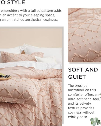 Bedsure California King Comforter Set - Coral Pink Boho Tufted Shabby Chic Bedding Comforter Set, 3 Pieces Vintage Farmhouse Bed Set for All Seasons, Fluffy Soft Bedding Set with 2 Pillow Shams - LeafyLoom