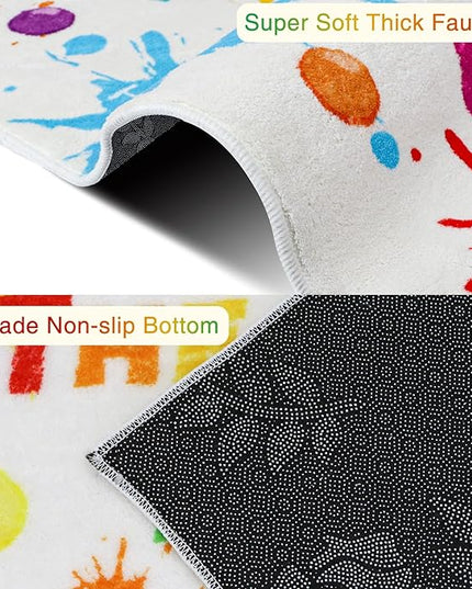 Colorful Kids Rug, Washable Rug for Kids, Handprints Area Rugs for Kids Bedroom, Non-Slip Play Mat Ultra Soft Thick Indoor Plush Rugs for Playroom Classroom Nursery Decor (9'2" X 6'7") - LeafyLoom