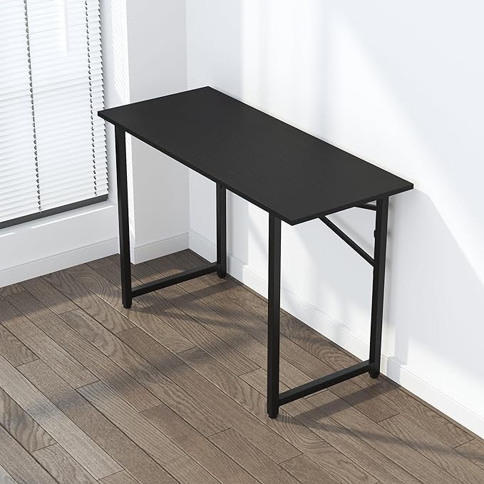 Folding Computer Desk 47 inch Writing Gaming Computer Camping Table, No Assembly Required Home Office Desk, Black - LeafyLoom