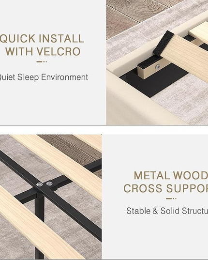 VECELO Queen Size Platform Bed Frame with Height Adjustable Upholstered Headboard, Modern Mattress Foundation,Strong Wood Slat Support, No Box Spring Needed, Easy Assembly - LeafyLoom
