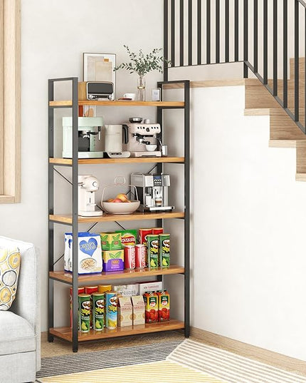 Tall Bookshelf with Large Storage,5 Tier Bookcase in Bedroom,Living Room and Office,Modern Wide Bookcase Shelf for Storing Books/Plants,Brown - LeafyLoom