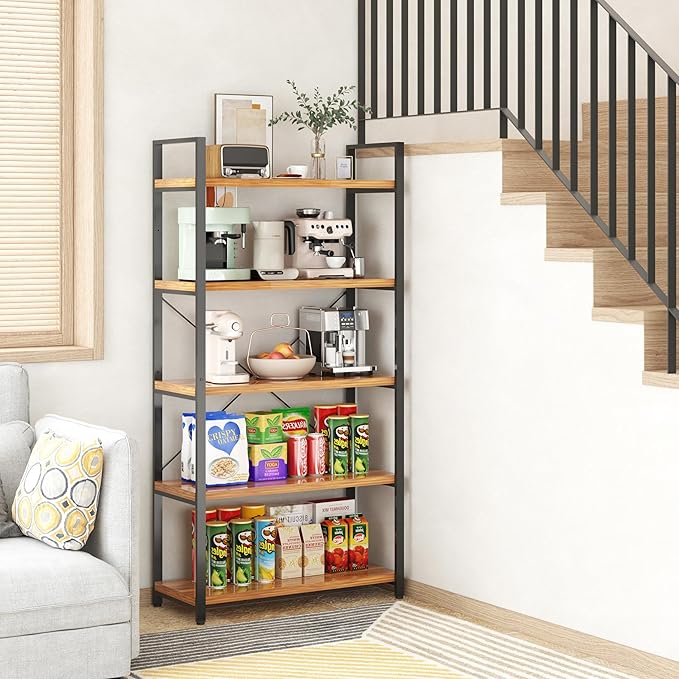 Tall Bookshelf with Large Storage,5 Tier Bookcase in Bedroom,Living Room and Office,Modern Wide Bookcase Shelf for Storing Books/Plants,Brown - LeafyLoom