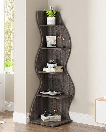 Small Corner Shelf, Modern 5-Tier Wall Corner Bookshelf, Stylish Bookcase Storage Rack for Small Space,Living Room. Bedroom - LeafyLoom