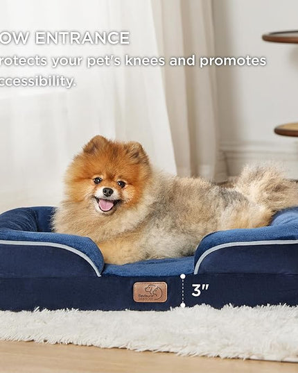 Bedsure Small Orthopedic Dog Bed - Washable Bolster Dog Sofa Beds for Small Dogs, Supportive Foam Pet Couch Bed with Removable Washable Cover, Waterproof Lining and Nonskid Bottom Couch, Navy Blue BEDSURE