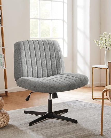 Sweetcrispy Criss Cross Chair Legged, Armless Office Desk Chair No Wheels, Swivel Vanity Chair, Height Adjustable Wide Seat Computer Task Chair, Fabric Vanity Modern Home Chair Grey - LeafyLoom