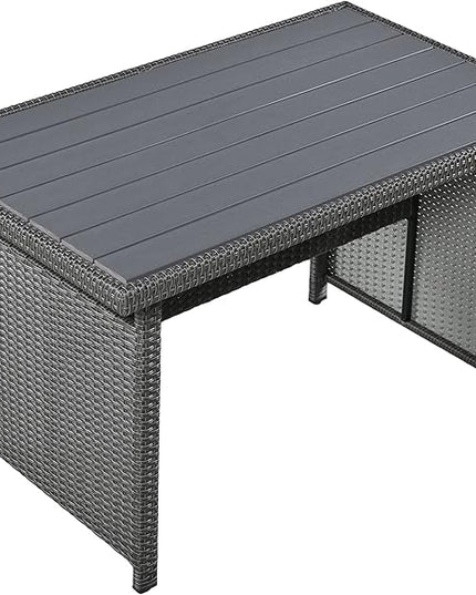 Merax Patio Furniture Sets Outdoor, All Weather Sectional PE Rattan Sofa with 2 Extendable Side, Dining Table and Bench, 5-Piece, Grey - LeafyLoom