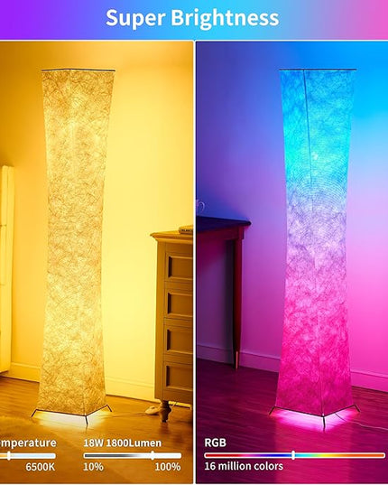 chiphy Floor Lamp, RGB Color Changing Floor Lamps, App Control Work with Alexa, 61" Tall White Column Floor Lamp Dimmable for Living Room, Bedroom, Game Room - LeafyLoom