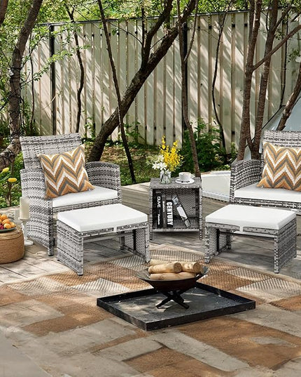 Outvita 5 Pieces Patio Furniture Set, Outdoor Rattan Sectional Sofa Conversation Sets with Coffee Table, Single Sofa and Ottoman for Garden Backyard Balcony Porch Poolside(Gray Gradient) - LeafyLoom
