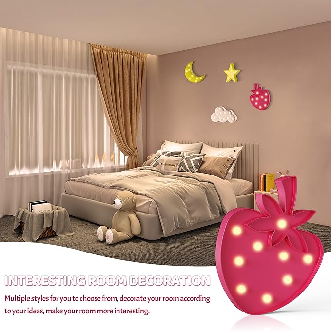 Strawberry Party Decorations, Battery Powered Strawberry Night Light for Kids, Strawberry Room Decor for Girls, Strawberry Birthday Decorations, Strawberry Wall Decor - LeafyLoom