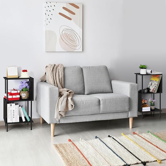 ETELI 3 Tier Small Bookshelf Black Book Shelf for Small Spaces S Shaped Bookcase Organizer for Office, Kids, Living Room Bedroom Home Corner - LeafyLoom