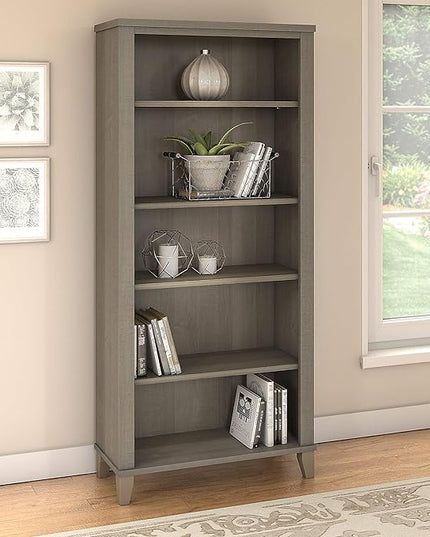 Bush Furniture Somerset Tall 5 Shelf Bookcase in Ash Gray - LeafyLoom