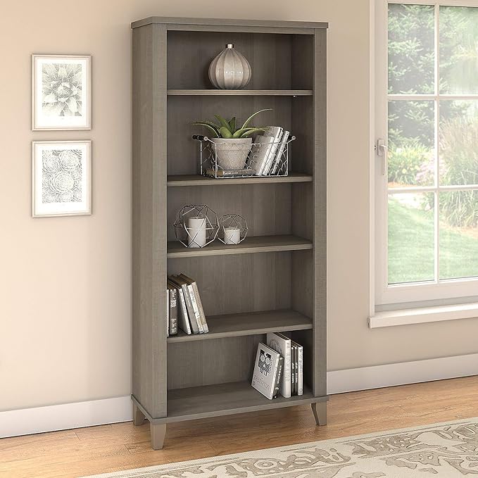 Bush Furniture Somerset Tall 5 Shelf Bookcase in Ash Gray - LeafyLoom