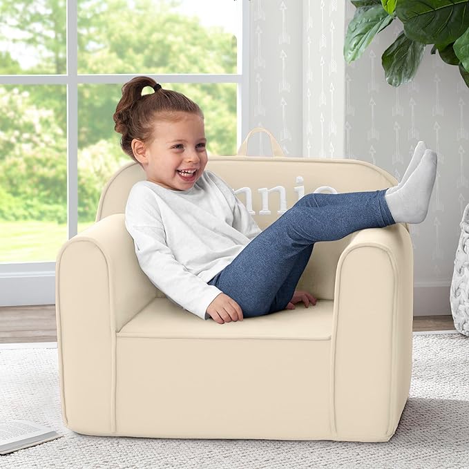 Delta Children Personalized Cozee Chair - Customize with Name – Foam Kids Chair for Ages 18 Months and Up, Oatmeal - LeafyLoom