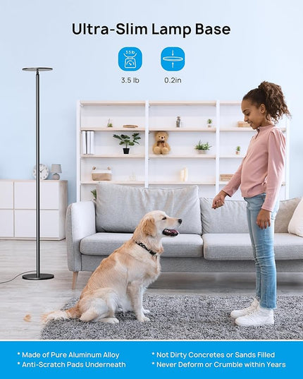 TROND Floor Lamp, Bright Sky LED Modern Torchiere Lamp, 71 in Tall Aluminum Pole Light, 5500K Natural Daylight Standing Lamp, Touch 5-Level Dimmable, 5000 lm, 30 Mins Timer for Living Room Bedroom - LeafyLoom