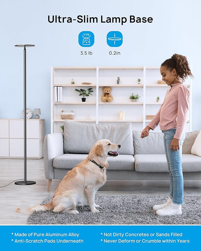 TROND Floor Lamp, Bright Sky LED Modern Torchiere Lamp, 71 in Tall Aluminum Pole Light, 5500K Natural Daylight Standing Lamp, Touch 5-Level Dimmable, 5000 lm, 30 Mins Timer for Living Room Bedroom - LeafyLoom