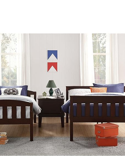 DHP Airlie Convertible Wood Bunk Bed, Stackable and Detachable Bed Frames for Kids and Teens, with Angled Ladder, High Guardrail, Wood Slats, No Boxspring Required, Twin-Over-Full, Espresso - LeafyLoom