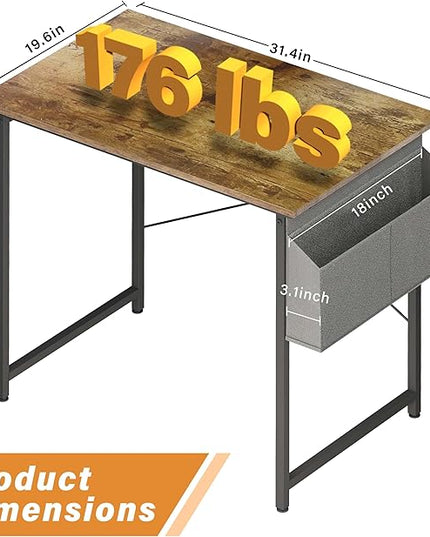 YSSOA Computer Desk Home Office Work Study Writing Modern Simple Table with Headphone Hooks, 32 Inch, Deep Brown - LeafyLoom