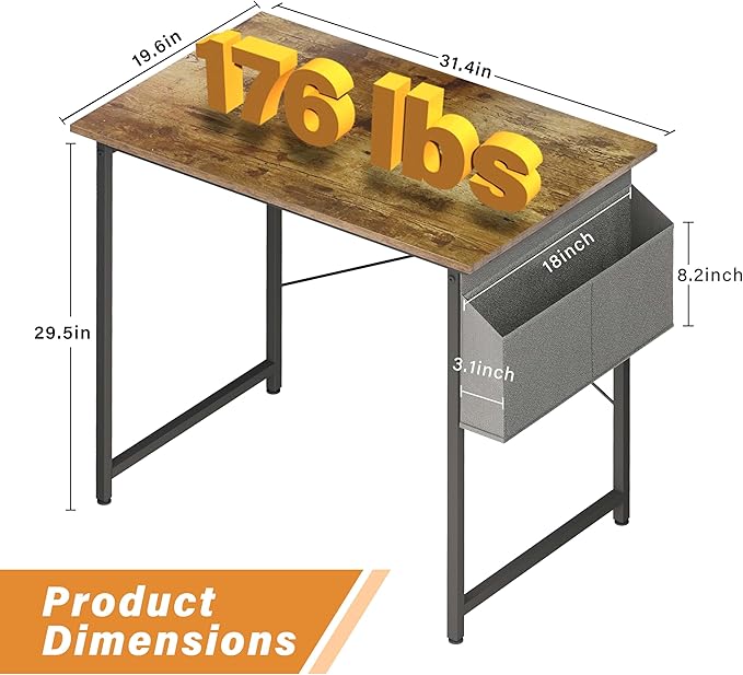 YSSOA Computer Desk Home Office Work Study Writing Modern Simple Table with Headphone Hooks, 32 Inch, Deep Brown - LeafyLoom