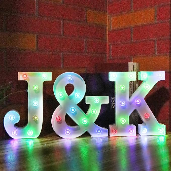 Glintee LED Letter Lights Sign Light Up Letters Sign for Night Light Wedding/Birthday Party Battery Powered Christmas Lamp Home Bar Decoration- (Colorful I) - LeafyLoom