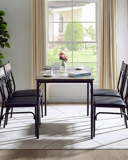 VECELO Kitchen Dining Room Table 4 Chairs for Small Space, Apartment,Metal Steel Frame, 5-Piece Set, Dark Brown - LeafyLoom