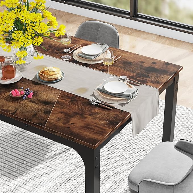 78.7 Inch X-Large Dining Table Rectangular Kitchen Furniture for 6 to 8 People, Brown - LeafyLoom