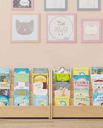 Front-Facing Montessori Bookshelf,5 Tier Book Display Shelf for Toddler,Kids Storage Magazine Rack,Solid Wood Bookcase Organizer,Perfect for Playroom,Bedroom,Study Living Room,Nursery,Classroom - LeafyLoom