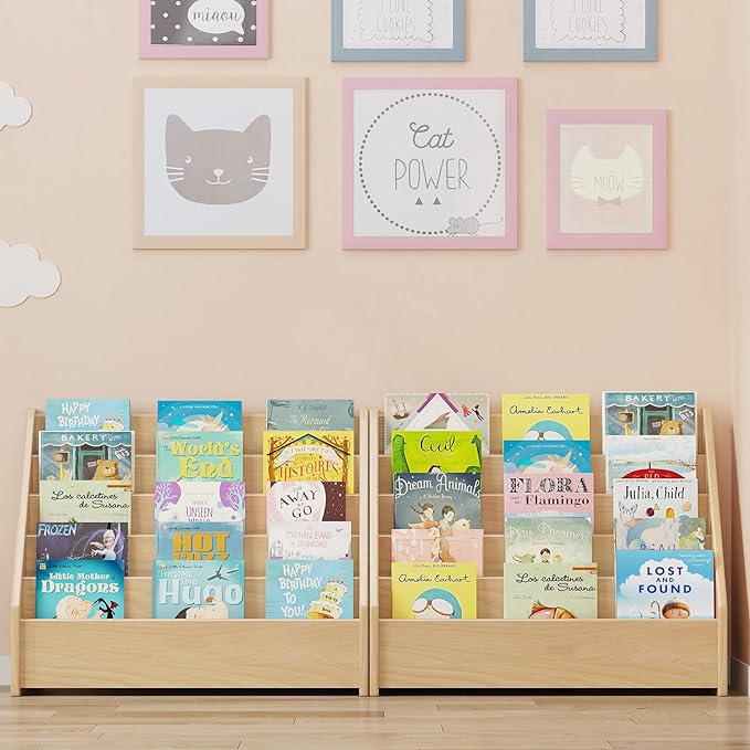 Front-Facing Montessori Bookshelf,5 Tier Book Display Shelf for Toddler,Kids Storage Magazine Rack,Solid Wood Bookcase Organizer,Perfect for Playroom,Bedroom,Study Living Room,Nursery,Classroom - LeafyLoom