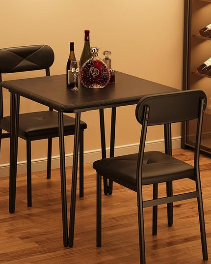 IDEALHOUSE Black Dining Table for 2-Small Square kitchen Dining Dinner Room Tables Set,Space Saving Wood Modern Dinette Accent Furniture for Breakfast Nook, Apartment,Home Office Small Space, 3 Piece - LeafyLoom