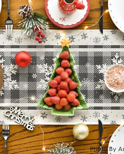 Artoid Mode Grey Buffalo Plaid Snowflakes Christmas Table Runner, Seasonal Winter Kitchen Dining Table Decoration for Home Party Decor 13x72 Inch ArtoidMode