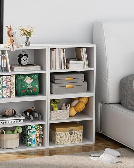 Storage Cube 2 Tiers White Stackable Storage Shelf, Cubby Organizer Wooden Display Shelf Closet Organizer,Modern Cubical Bookcase Compact Storage Cabinet for Living Room Bedroom Office - LeafyLoom