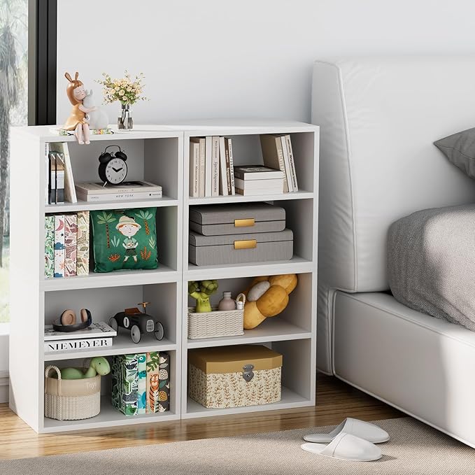 Storage Cube 2 Tiers White Stackable Storage Shelf, Cubby Organizer Wooden Display Shelf Closet Organizer,Modern Cubical Bookcase Compact Storage Cabinet for Living Room Bedroom Office - LeafyLoom