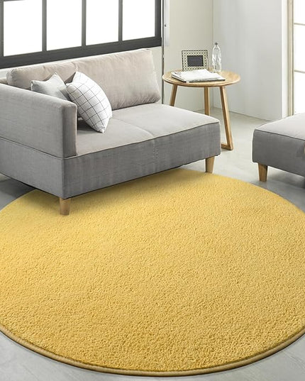 Round Area Rugs for Bedroom Living Room, 4x4 Yellow Super Soft Comfy Thickened Memory-Foam Indoor Circle Carpets, Modern Aesthetic Minimalist Carpet for Boys Girls Adults Nursery Home Décor - LeafyLoom